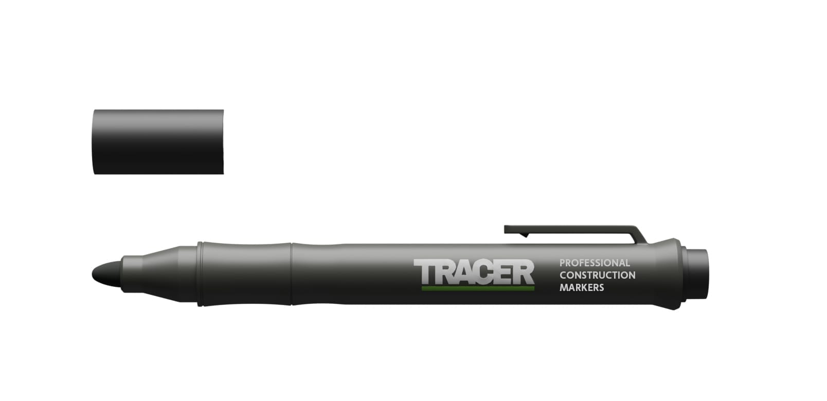 TRACER Clog-Free Black Construction Marker With Holster - Writes On Dusty, Shiny & Rough Surfaces